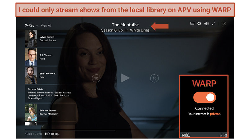 Screenshot of Amazon Prime Video only streaming local region content.