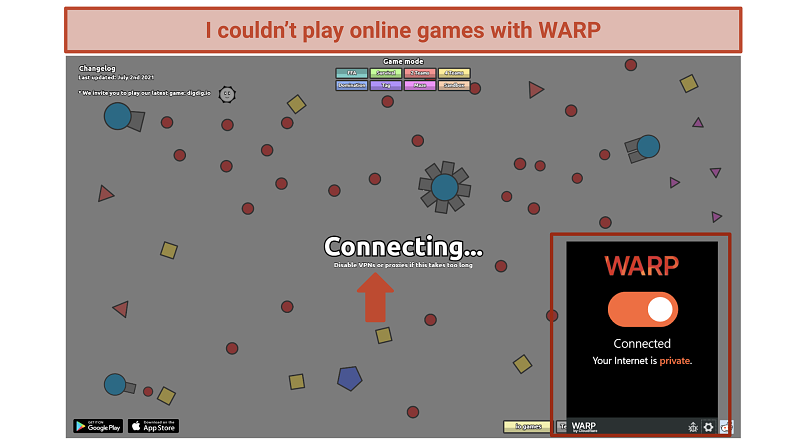 Screenshot for gaming on WARP