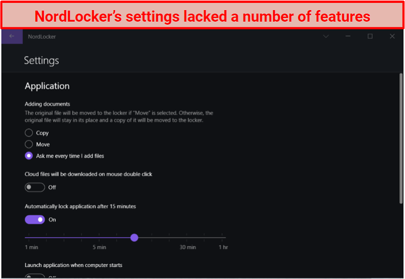 Graphic showing NordLocker settings