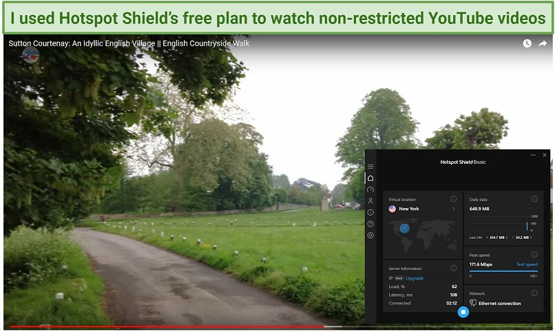 Watching a YouTube video that's available worldwide using Hotspot Shield's free plan