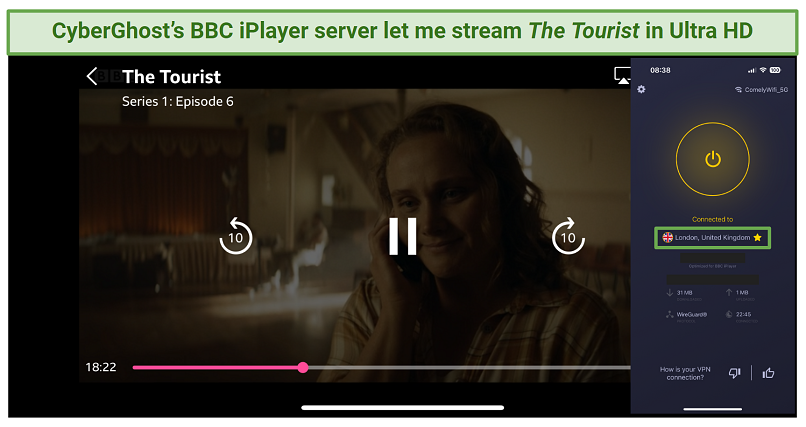 CyberGhost BBC iPlayer London server streaming The Tourist