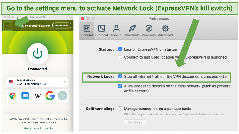 screenshot of ExpressVPN's security preferences