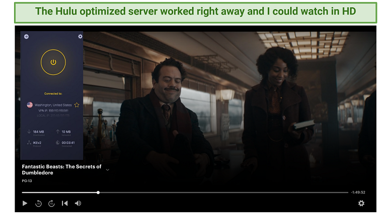 Screenshot of CyberGhost unblocking Hulu