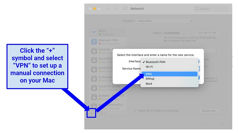 Screenshot showing how to manually set up IKEv2 Mac VPN