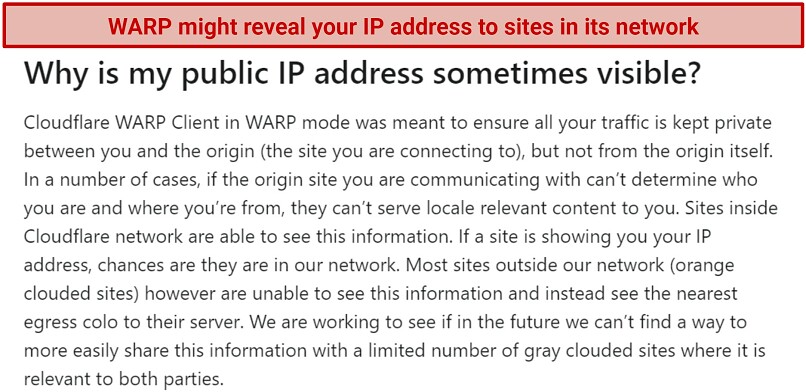 A screenshot showing Cloudflare privacy policy stating that some website can see your data