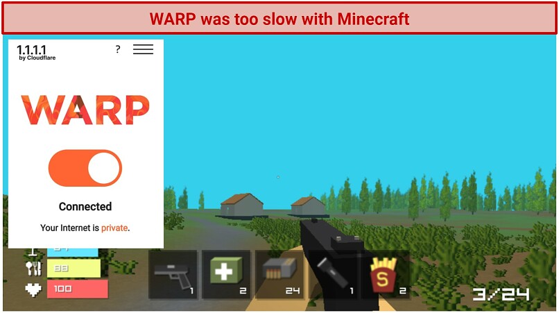 A snapshot of a Minecraft game while connected to WARP