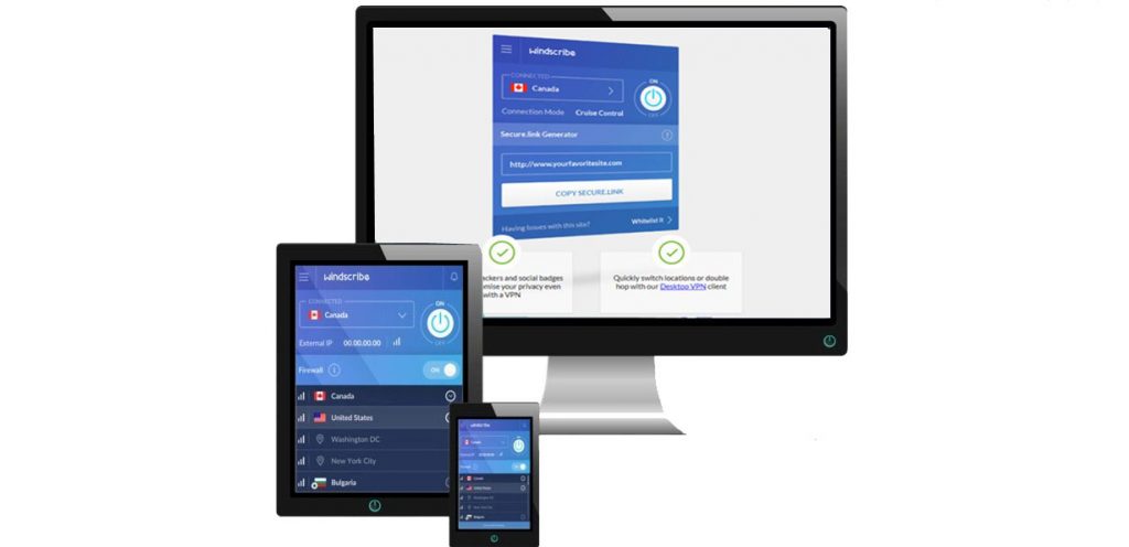 Small assortment of technological devices compatible with Windscribe.