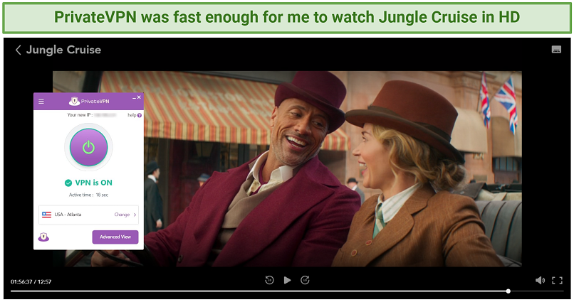Image of PrivateVPN successfully unblocking Disney+