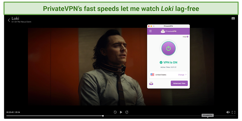 A screenshot showing that PrivateVPN unblocked Disney+ and let me watch Loki