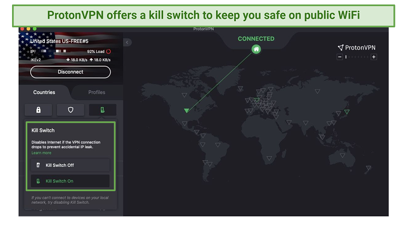 Screenshot of Proton VPN's kill switch