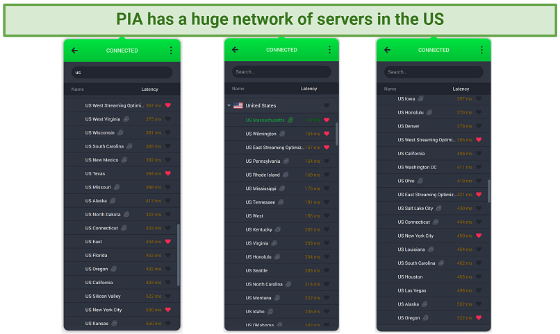 Screenshot of PIA US servers to easily unblock the Presidents Cup anywhere
