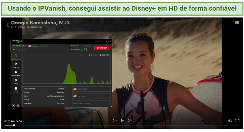 Image of IPVanish successfully unblocking Disney+