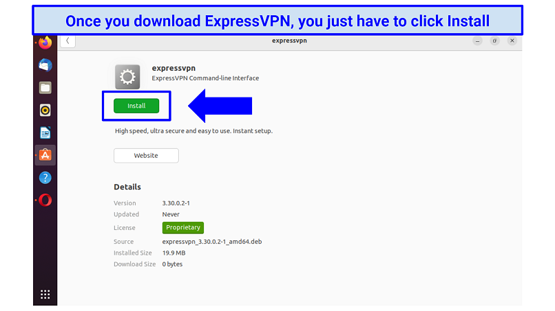 Screenshot of ExpressVPN download file for Linux on a device using Ubuntu