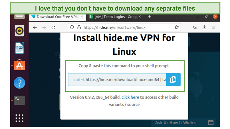 Screenshot of hideme's installation guide for Linux