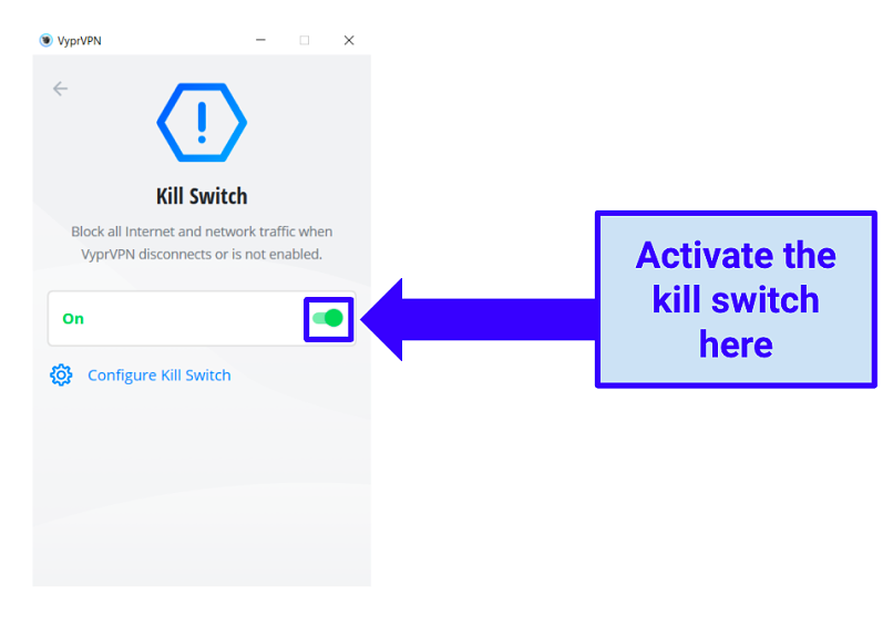 Image showing kill switch in VyprVPN Windows app