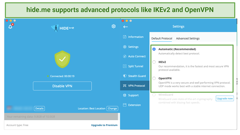 Graphic showing hideme protocols