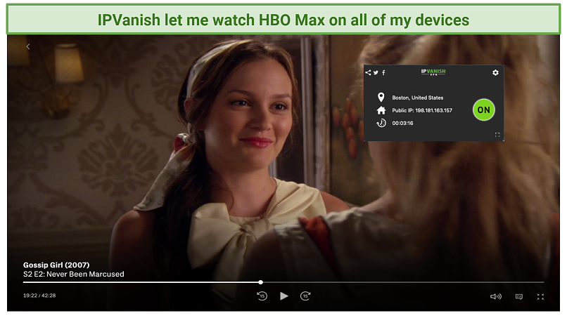 Graphic showing HBO Max with IPVanish