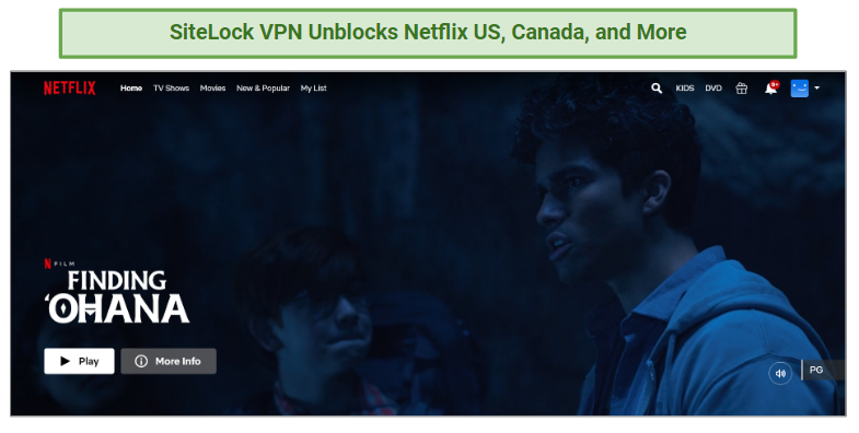 A screenshot of Netflix US, unblocked by SiteLock VPN.