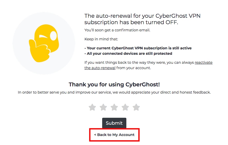 Image: CyberGhost Back to my account