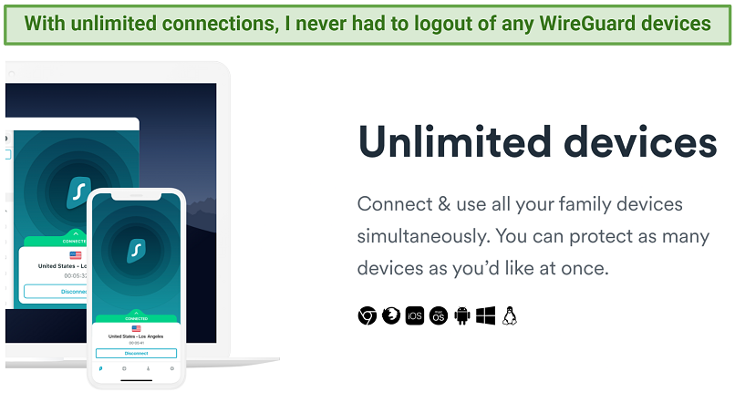 Screenshot of Surfshark's website showing unlimited device connections