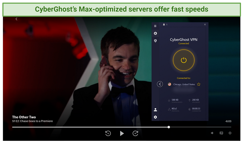 Watching Max with CyberGhost's optimized servers