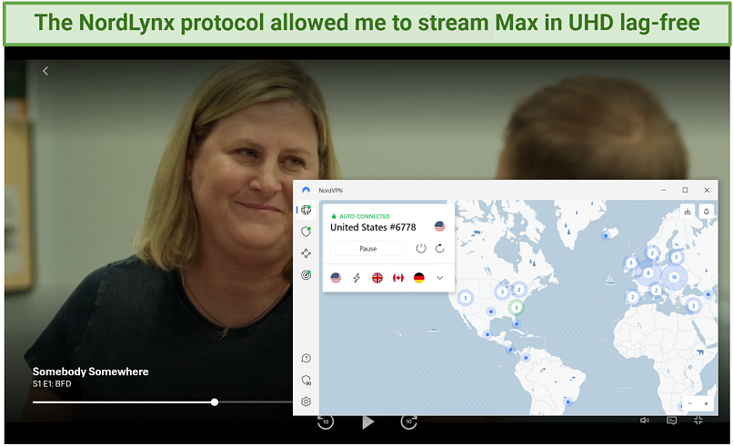 Watching Max with NordVPN's US server