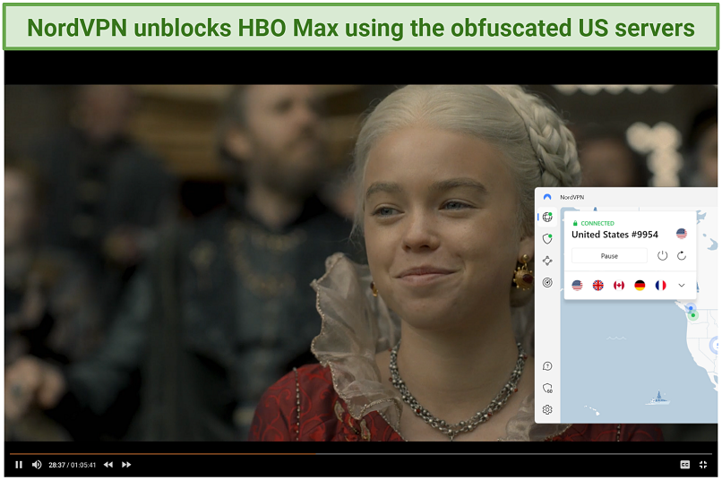 Screenshot of House of the Dragon playing on HBO Mac using NordVPN server