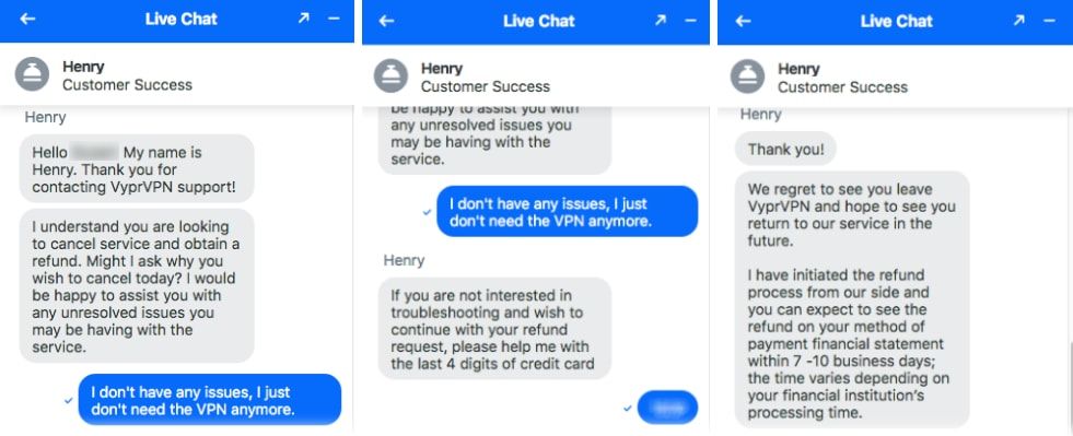 Live chat refund process
