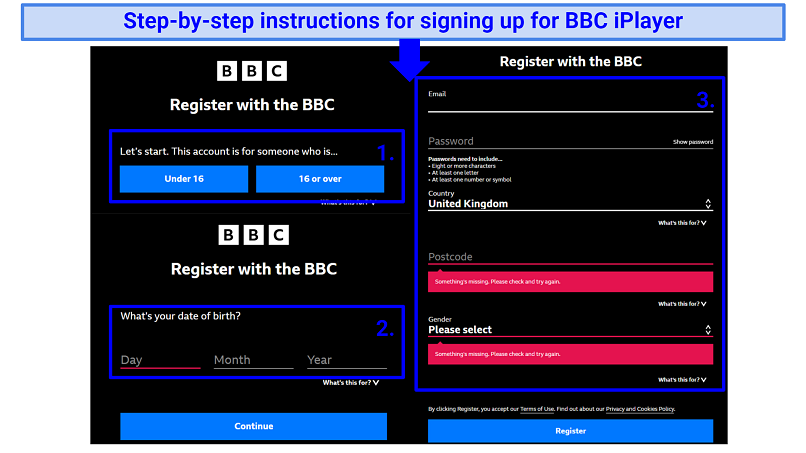 A screenshot of instructions on how to sign up for BBC iPlayer