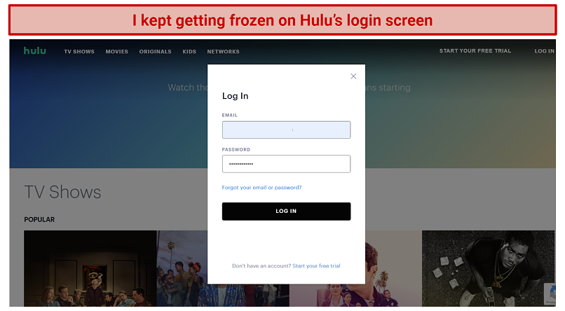 Graphic showing Hulu's log in screen