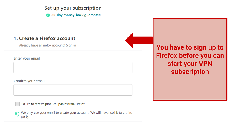 Graphic showing MozillaVPN's Firefox account requirement