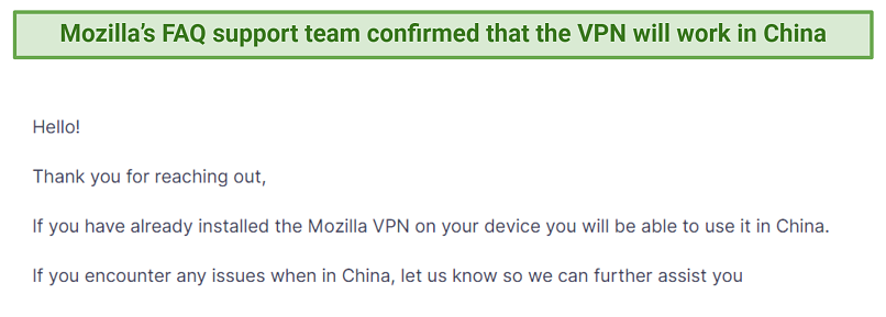 screenshot of MozillaVPN's support answer.