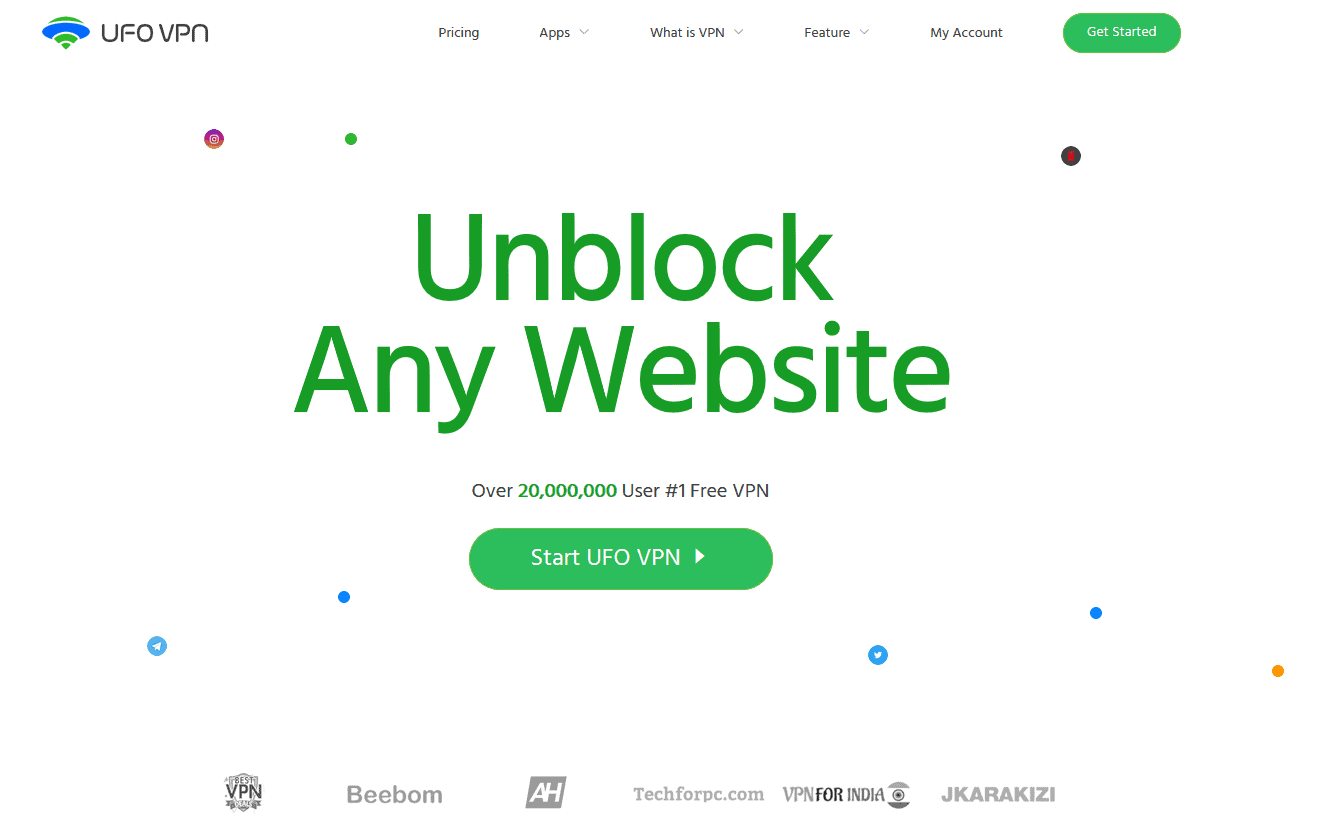 Screenshot of UFO VPN's website homepage