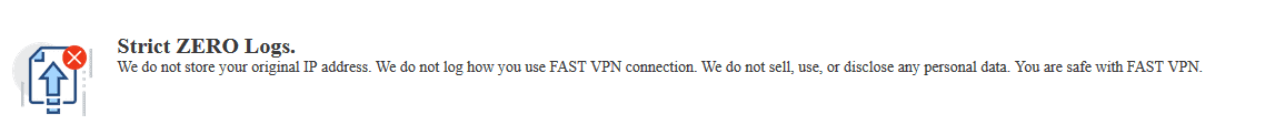 Capture showing UFO VPN's claim that it has a zero logs policy