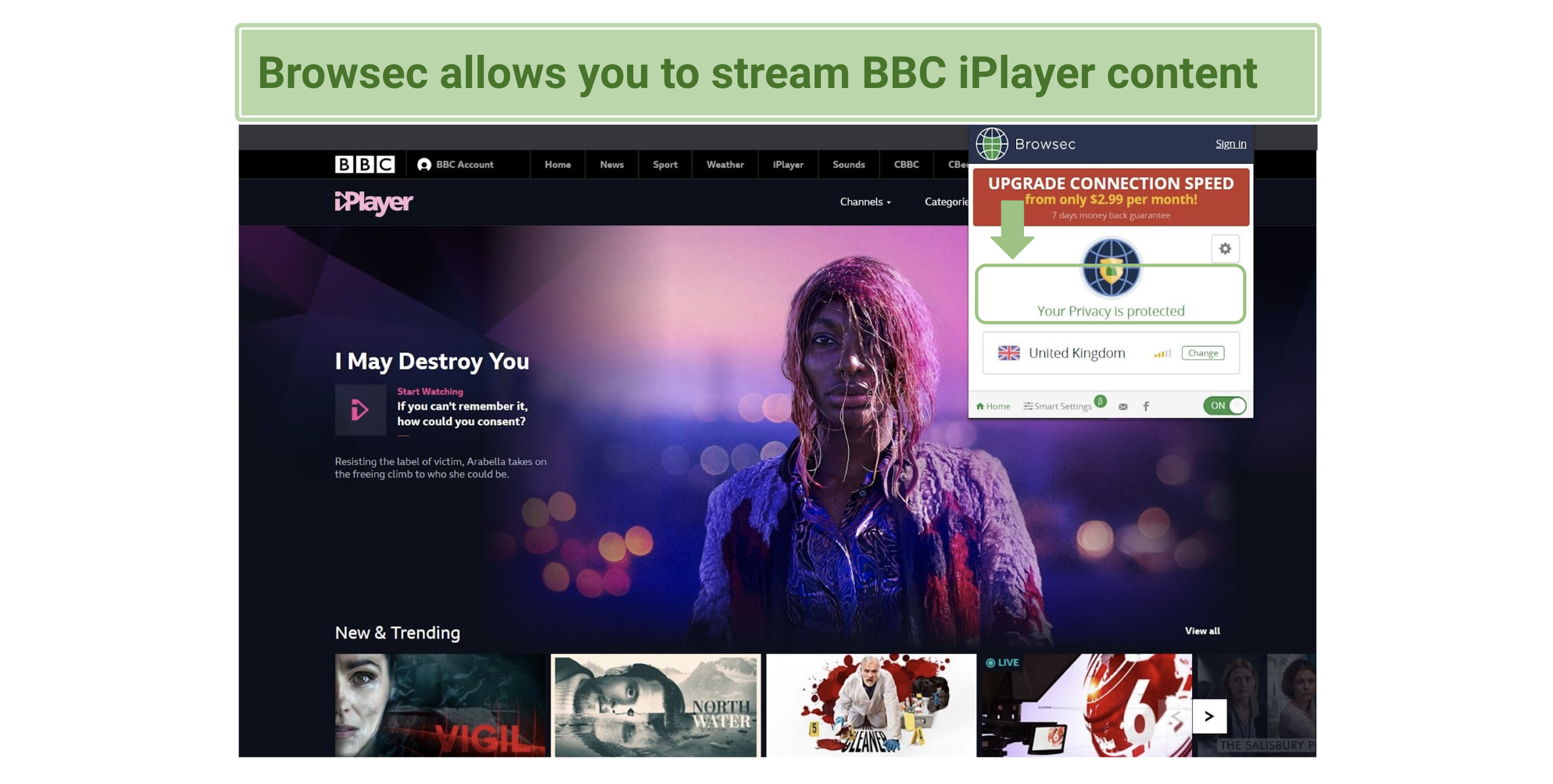 Screenshot of BBC iPlayer working