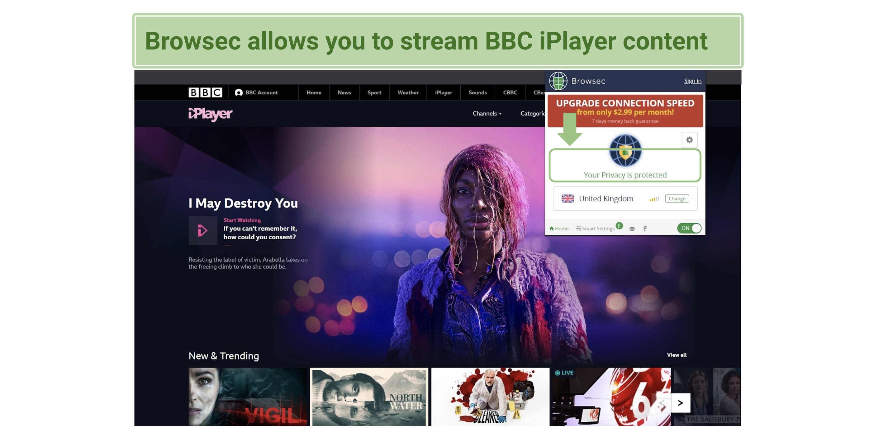 Capture d'écran de la BBC iPlayer travaillant