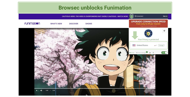 Captura de pantalla de funimation funcionando