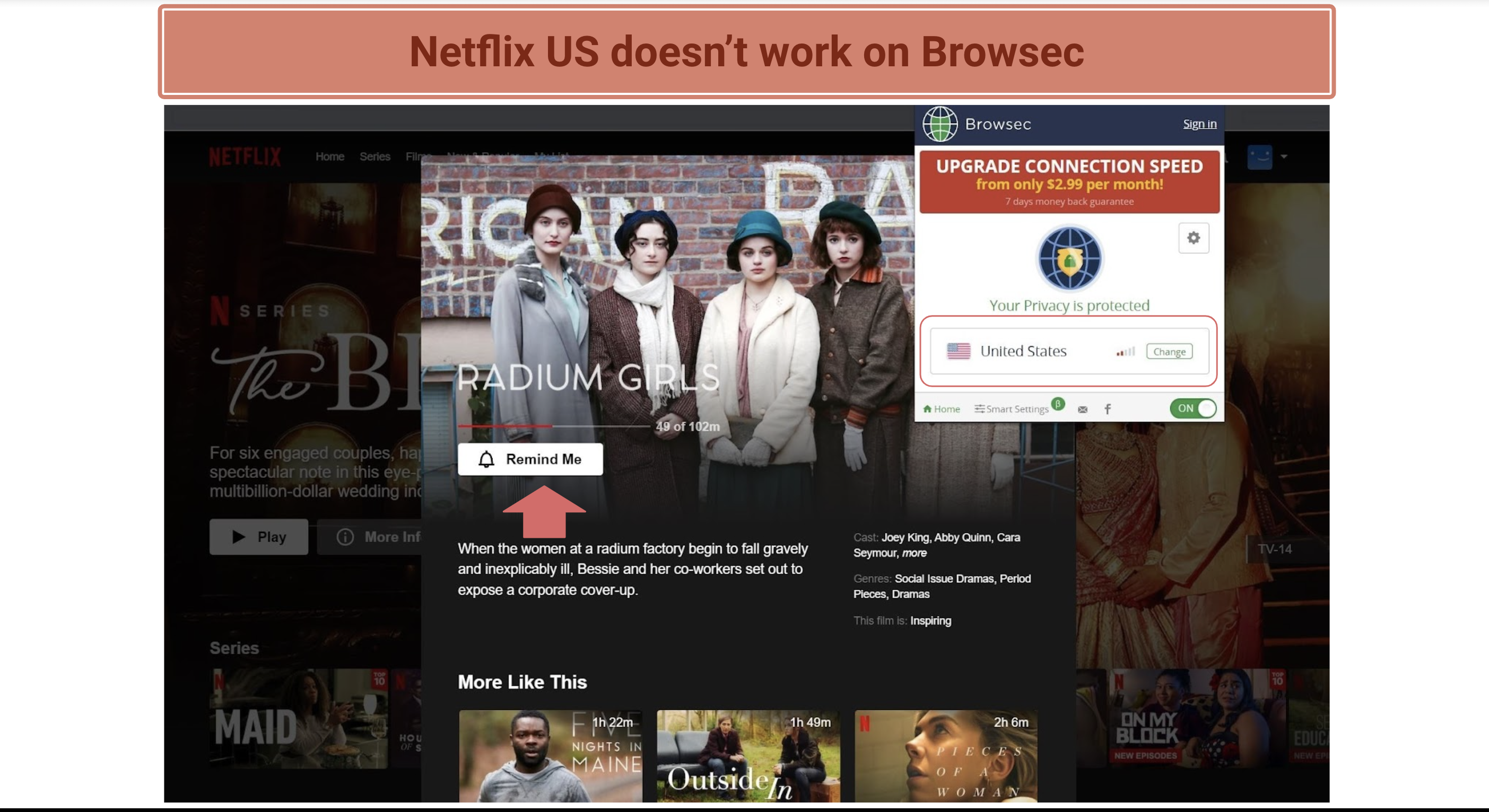  Screenshot of Netflix US not working on Browsec