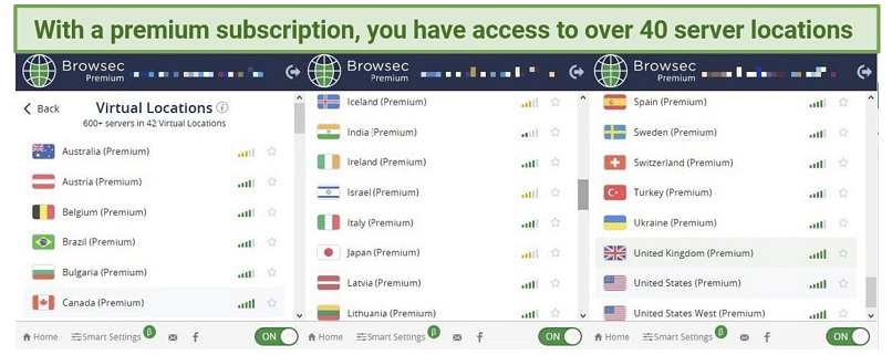 Capture d'écran de Browsec avec