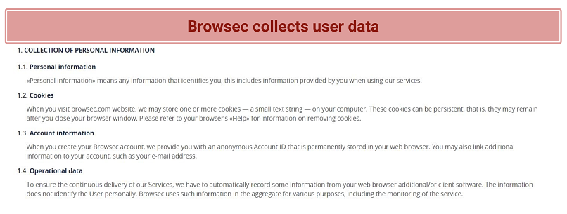 Screenshot of Browsec's privacy policy