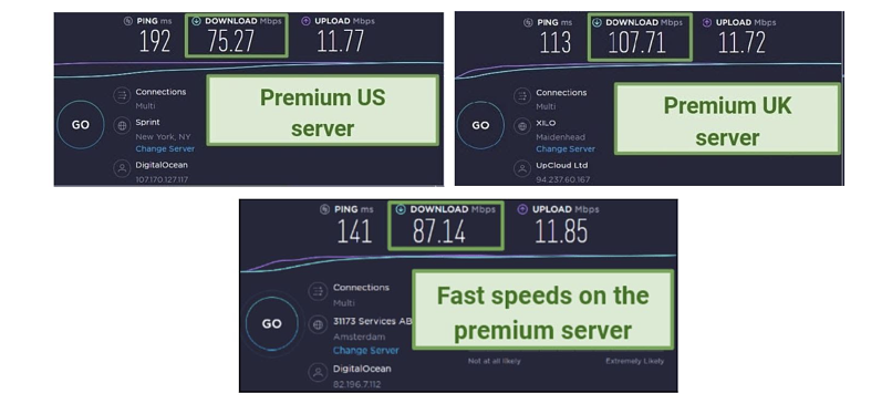 Screenshot of Browsec's Premium Server Tests