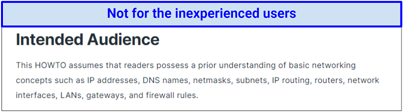 Screenshot of OpenVPN's warning that setting up the protocol manually requires a lot of technical knowledge