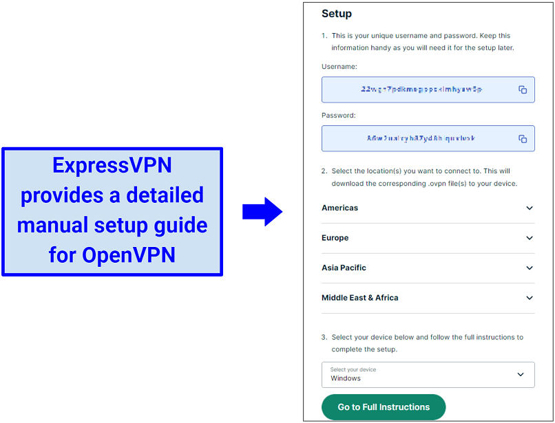 Screenshot of ExpressVPN's manual setup guide for OpenVPN