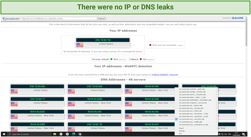 Graphic showing no DNS or IP leaks using OpenVPN