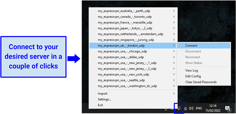 Graphique montrant comment se connecter aux serveurs avec OpenVPN