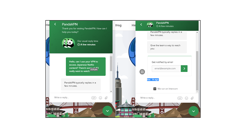 screenshot of PandaVPN live chat support