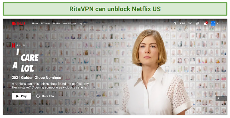A screenshot of Netflix US connected.