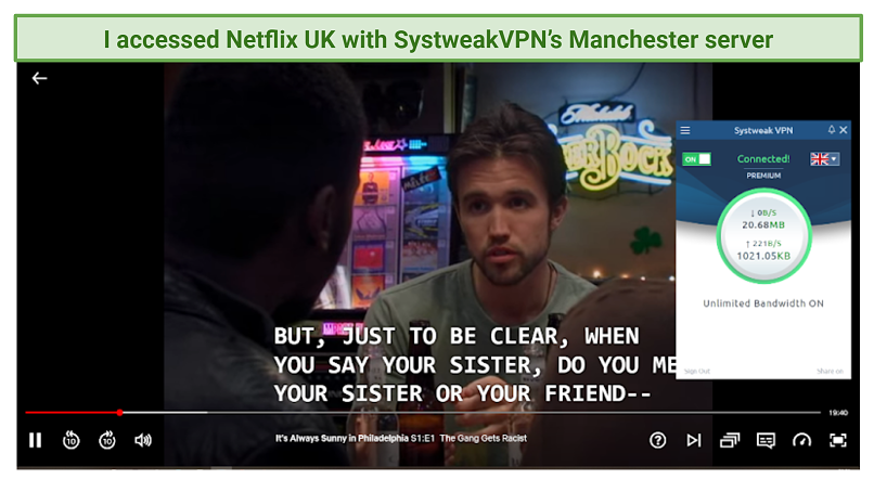 screenshot of Netflix UK unblocked with SystweakVPN