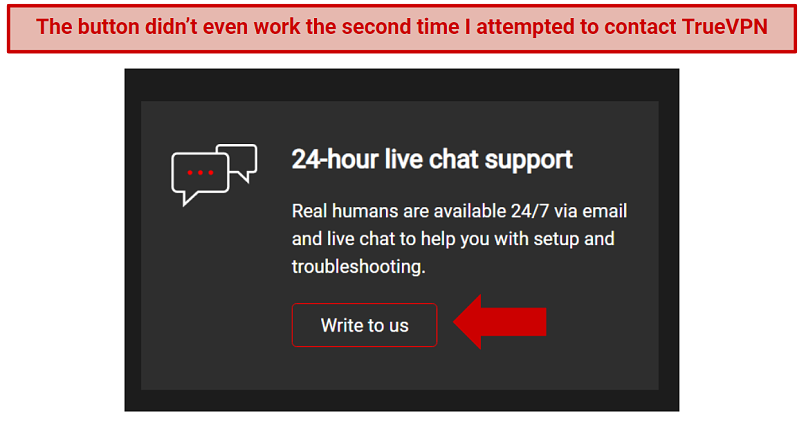 A screenshot of the live chat feature on TrueVPN.io's website.