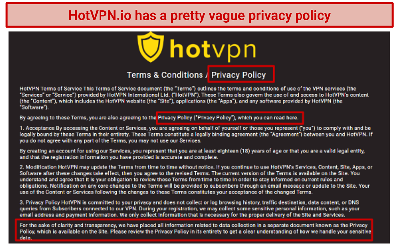 Screenshot showing privacy policy lacking data collection details